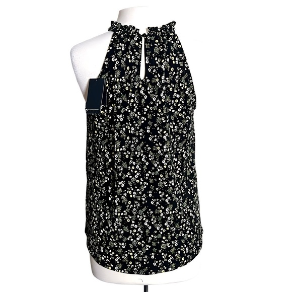 Adrianna Papell Black Floral Sleeveless Chiffon Blouse Halter Keyhole Top NWT M - Picture 5 of 11